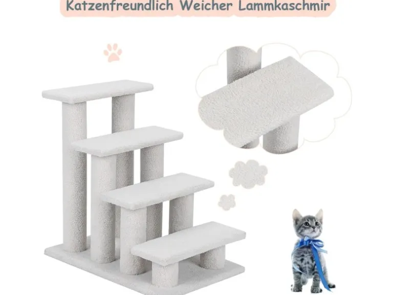 Costway Tiertreppe Katzentreppe 4 Stufen Haustiertreppe Beige