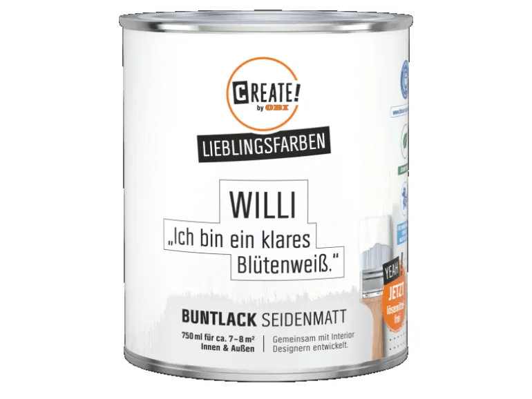CREATE! by OBI Buntlack Lieblingsfarbe Willi Blütenweiß Seidenmatt 0,75 l