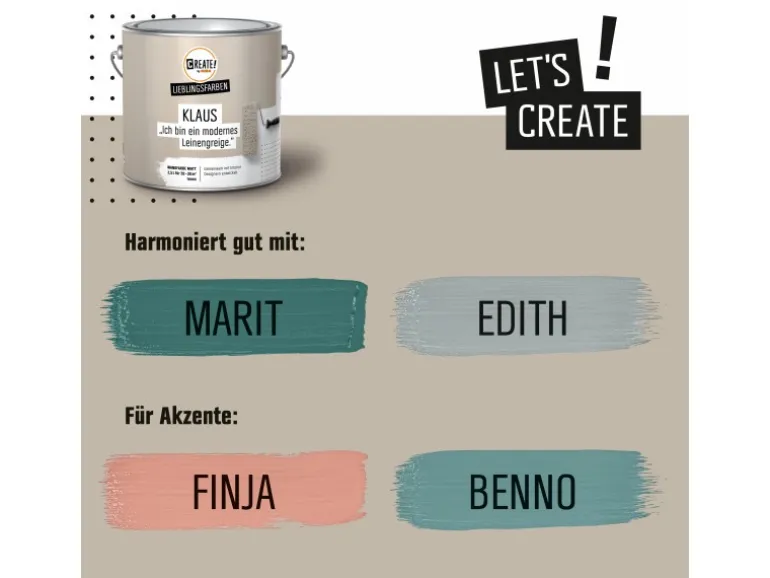 CREATE! by OBI Lieblingsfarben Wandfarbe Klaus Leinengrau matt 2,5 l