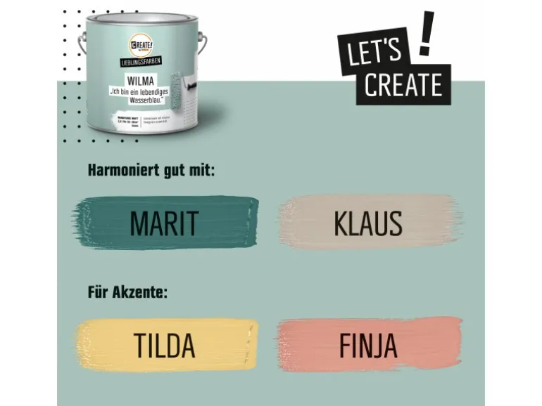 CREATE! by OBI Lieblingsfarben Wandfarbe Wilma Wasserblau matt 2,5 l