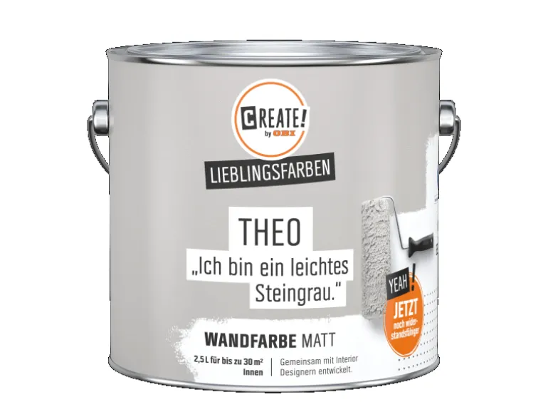 CREATE! by OBI Wandfarbe Lieblingsfarbe Theo Steingrau Matt 2,5 l