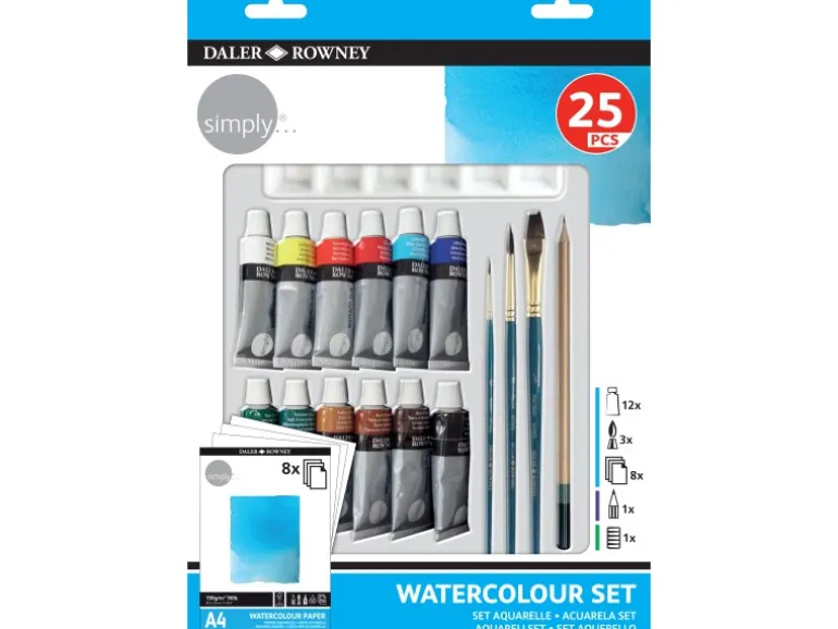 Daler Rowney Simply Aquarellfarbenset sortierte Farben 25 teilig