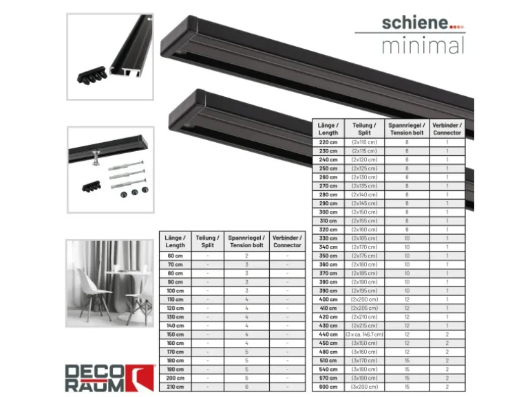 Deco-Raum Gardinenschiene nach Maß 1-Lauf Deckenmontage Minimal Schwarz 370cm