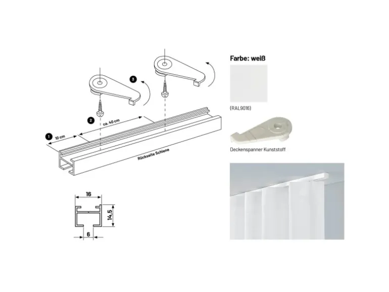 Deco-Raum Gardinenschiene nach Maß 1-Lauf Square Weiß 480cm