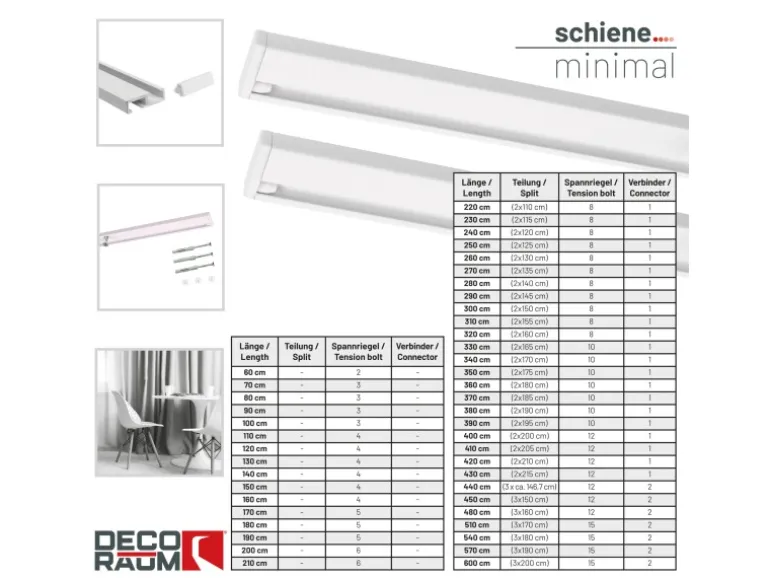 Deco-Raum Gardinenschiene nach Maß 1-Lauf Deckenmontage Minimal Weiß 350cm
