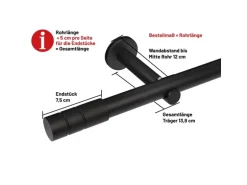 Deco-Raum Gardinenstange nach Maß 1-Lauf Zylinder Ø 25mm Schwarz 440cm
