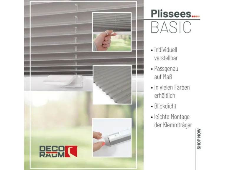 Deco-Raum Plissee Basic ohne Bohren 55x150cm Grau Blickdicht Klemmfix