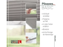 Deco-Raum Plissee Basic ohne Bohren 95x150cm Grau Blickdicht Klemmfix