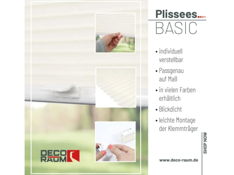Deco-Raum Plissee Basic ohne Bohren 80x150cm Vanille Blickdicht Klemmfix