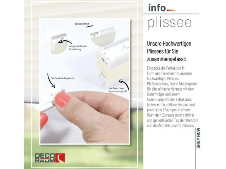 Deco-Raum Plissee Basic ohne Bohren 80x150cm Vanille Blickdicht Klemmfix