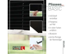 Deco-Raum Plissee Basic ohne Bohren 75x150cm Schwarz Blickdicht Klemmfix