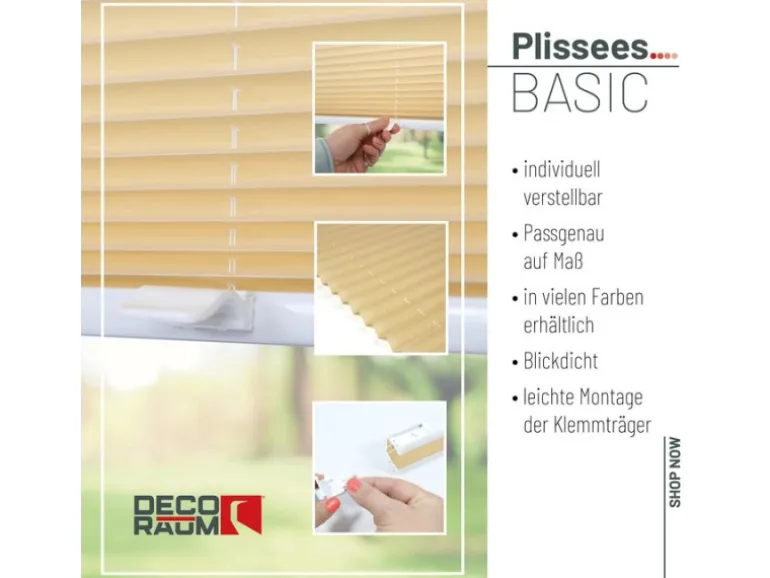 Deco-Raum Plissee Basic ohne Bohren 60x150cm Beige Blickdicht Klemmfix