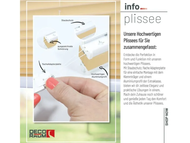 Deco-Raum Plissee Basic ohne Bohren 60x150cm Beige Blickdicht Klemmfix