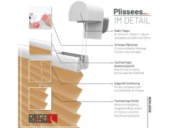 Deco-Raum Plissee Basic ohne Bohren 90x150cm Cappuccino Blickdicht Klemmfix