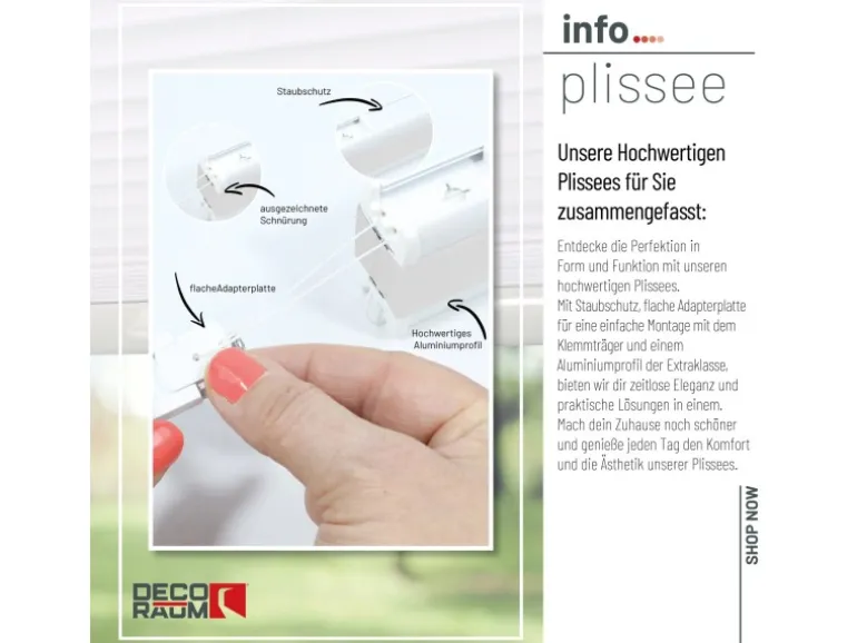 Deco-Raum Plissee Basic ohne Bohren 45x150cm Weiß Blickdicht Klemmfix