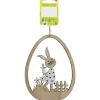 Dekoanhänger Hasenmädchen im Ei 15 cm x 11,5 cm x 0,5 cm Braun-Weiß