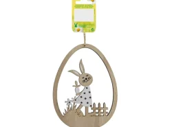 Dekoanhänger Hasenmädchen im Ei 15 cm x 11,5 cm x 0,5 cm Braun-Weiß