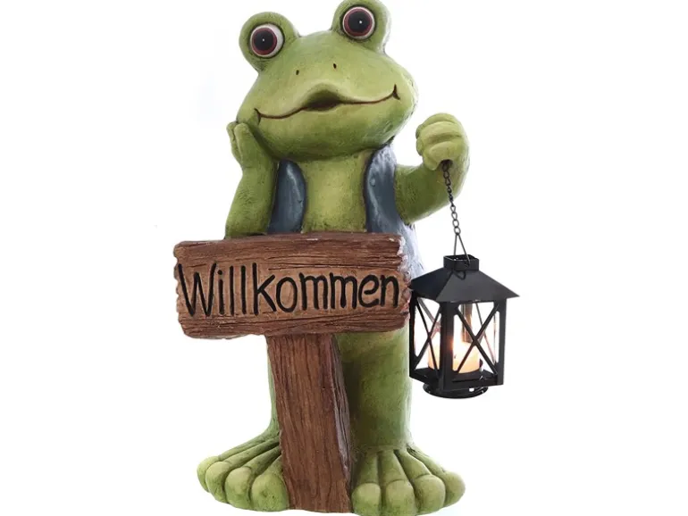 Deko-Figur Frosch mit Laterne und Schild 40,5 cm