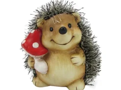Dekofigur Igel mit Pilz 12 cm x 10,5 cm x 11 cm Natur-Rot