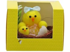 Deko-Nest mit Huhn und Küken Gelb-Braun