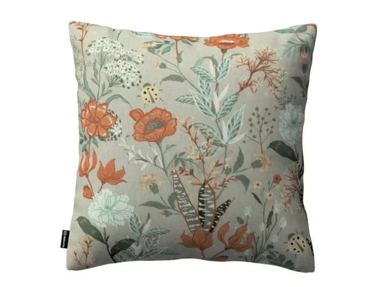 Dekoria Kissenhülle Kinga aus Stoffkollektion Flowers in Grau-Orange-Grün in 43 x 43 cm
