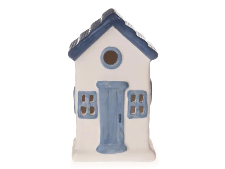 Deko-Strandhaus 6 cm x 6 cm x 10 cm Weiß-Blau-Grau