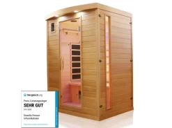 Dewello Infrarotkabine Sauna Pierson 135cm x 105cm 2 Personen Vollspektrum & Karbonstrahler Hemlock Tannenholz