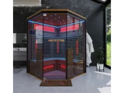 Dewello Infrarotkabine Sauna Kenora 140cm x 140cm 3 Personen Vollspektrum & Karbonstrahler Hemlock