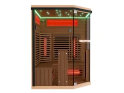 Dewello Infrarotkabine Sauna Kenora 140cm x 140cm 3 Personen Vollspektrum & Karbonstrahler Hemlock