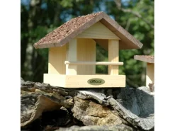 Dobar Kleines Vogelfutterhaus mit Rindendach 20 cm x 22,5 cm x 18 cm Kiefer