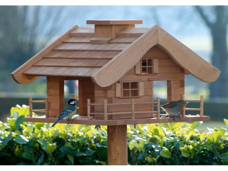 Dobar Vogelfutterhaus Almhütte mit Futtersilo 66 cm x 66 cm x 136,5 cm Braun