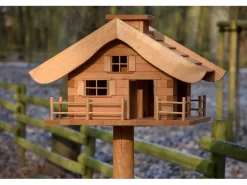 Dobar Vogelfutterhaus Almhütte mit Futtersilo 66 cm x 66 cm x 136,5 cm Braun