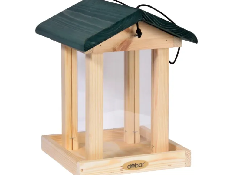 Dobar Vogelfutterstation mit Acrylglas-Futtersilo 22 cm x 25 cm x 28 cm Grün