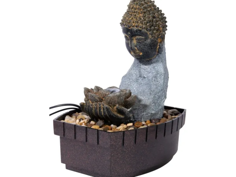 Dobar Zimmerbrunnen Buddha Lotusblüte in Steinoptik mit Deko-Steinen