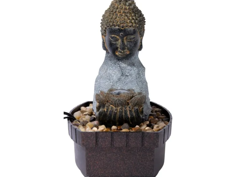 Dobar Zimmerbrunnen Buddha Lotusblüte in Steinoptik mit Deko-Steinen