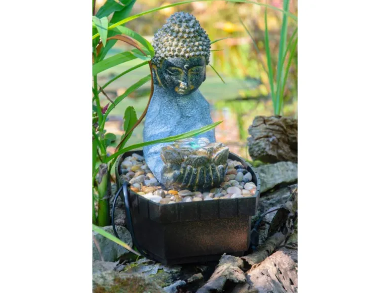 Dobar Zimmerbrunnen Buddha Lotusblüte in Steinoptik mit Deko-Steinen