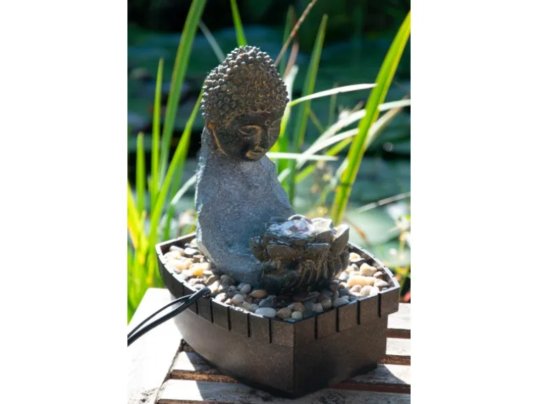 Dobar Zimmerbrunnen Buddha Lotusblüte in Steinoptik mit Deko-Steinen