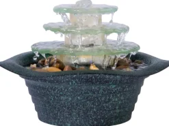 Dobar Zimmerbrunnen Kaskade Blüte dreistufig in Metallic-Optik mit Deko-Steinen