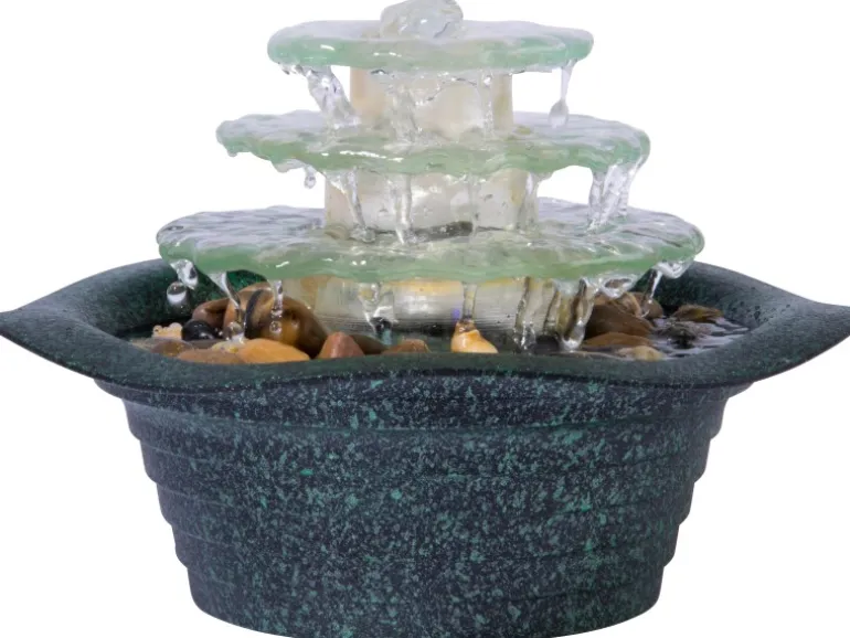 Dobar Zimmerbrunnen Kaskade Blüte dreistufig in Metallic-Optik mit Deko-Steinen