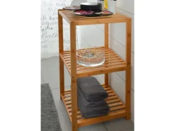 DuneDesign Badezimmer-Regal 83 x 38 x 40 cm mit 3 Fächern aus Bambus