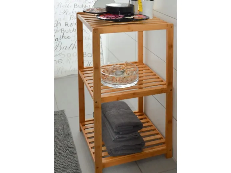 DuneDesign Badezimmer-Regal 83 x 38 x 40 cm mit 3 Fächern aus Bambus