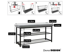 DuneDesign Schuhregal mit Sitzbank 95 x 33 x 52 cm Hellgrau
