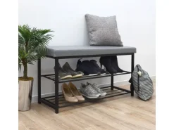 DuneDesign Schuhregal mit Sitzbank 95 x 33 x 52 cm Hellgrau