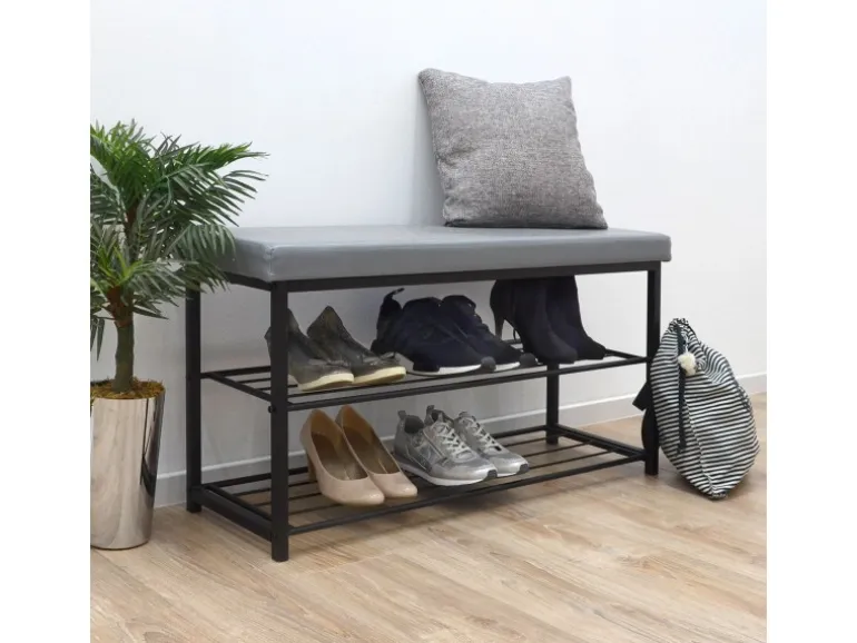 DuneDesign Schuhregal mit Sitzbank 95 x 33 x 52 cm Hellgrau