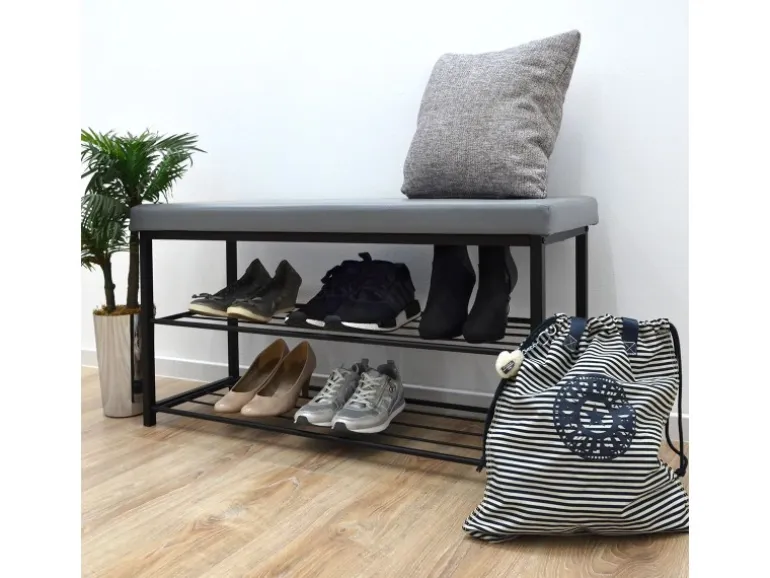 DuneDesign Schuhregal mit Sitzbank 95 x 33 x 52 cm Hellgrau