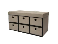 DuneDesign Sitzbank mit 80L Sitztruhe und 6 Schubladen 76 x 38 x 38 cm Beige