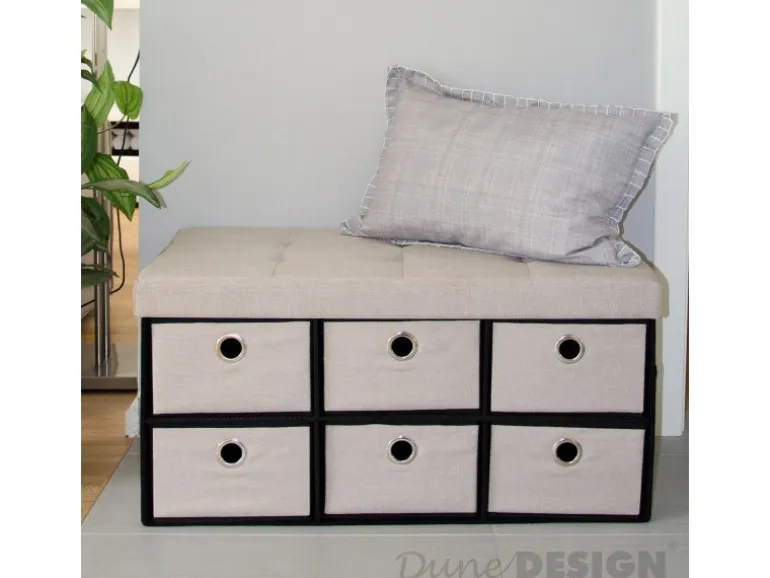 DuneDesign Sitzbank mit 80L Sitztruhe und 6 Schubladen 76 x 38 x 38 cm Beige