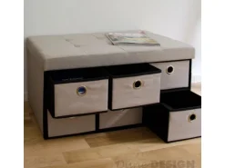 DuneDesign Sitzbank mit 80L Sitztruhe und 6 Schubladen 76 x 38 x 38 cm Beige