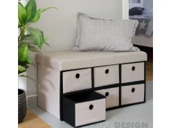 DuneDesign Sitzbank mit 80L Sitztruhe und 6 Schubladen 76 x 38 x 38 cm Beige