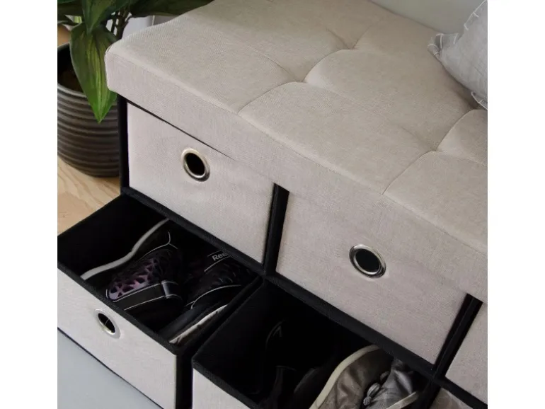 DuneDesign Sitzbank mit 80L Sitztruhe und 6 Schubladen 76 x 38 x 38 cm Beige